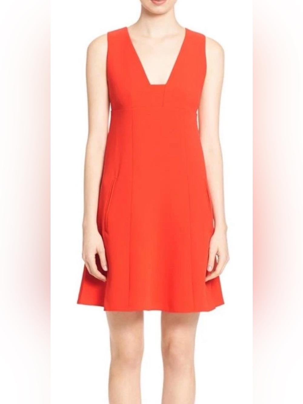 ✨ T by Alexander Wang Orange Red Matte Crepe Plunge Flare A-line Dress